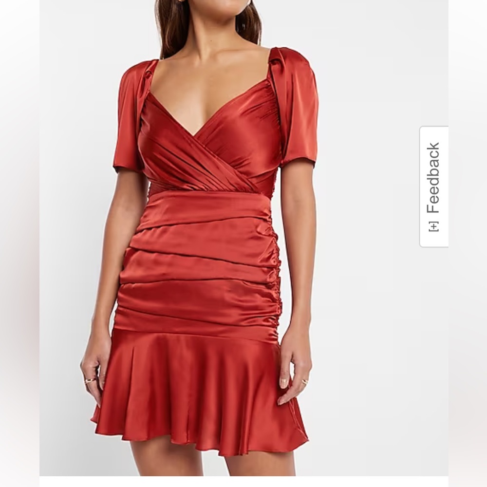 Express satin rutched mini dress 0